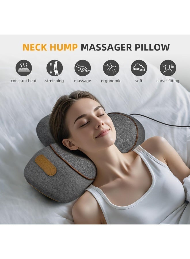 3-في-1 ساخنة وسادة تدليك رقبة هومب، وسادة رقبة الرحم إيرغونومية- 26 درجة زاوية دعم رقبة الرحم مع الضغط الحراري، توصيل في تصحيح رقبة هومب لتخفيف الألم والنوم المريح (رمادي داكن) - Image 5